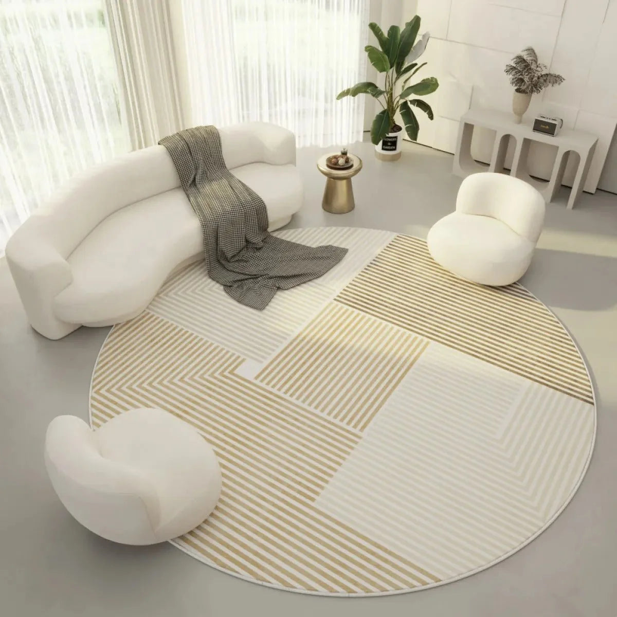 Round Rug Polyester Geometric Pattern Easy-Care Comfort