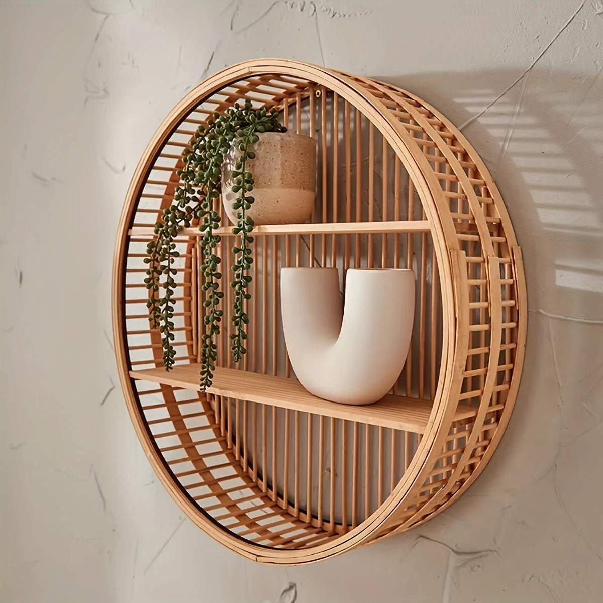 Round Wall Shelf Handmade Bamboo Concealed Mount