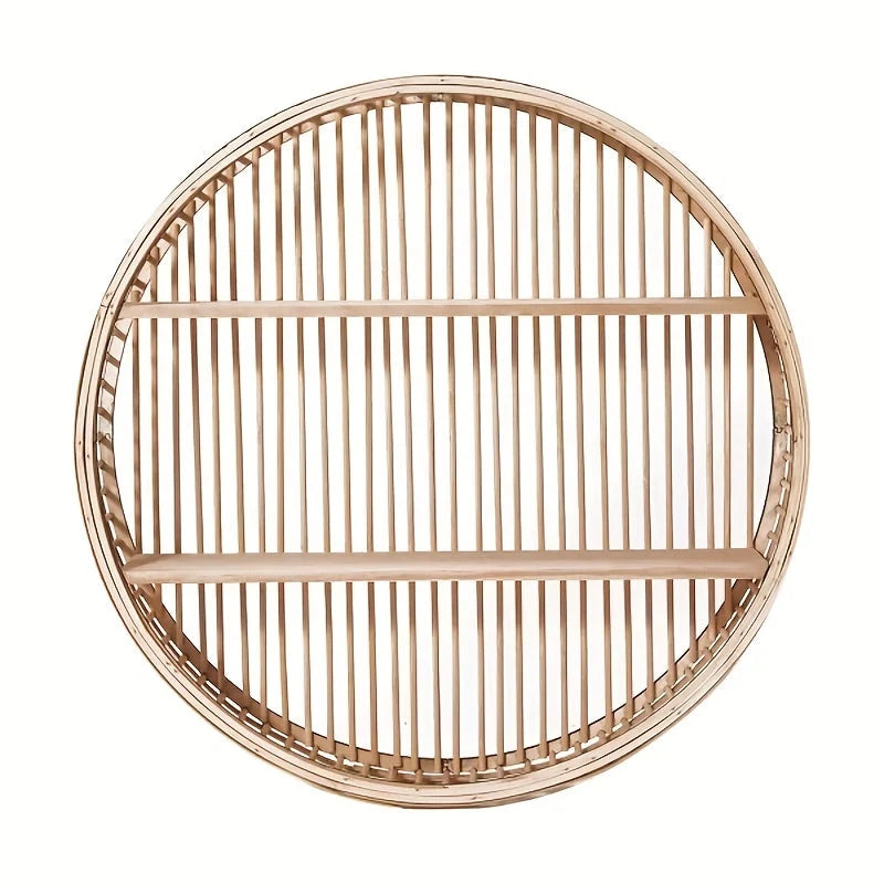 Round Wall Shelf Handmade Bamboo Concealed Mount