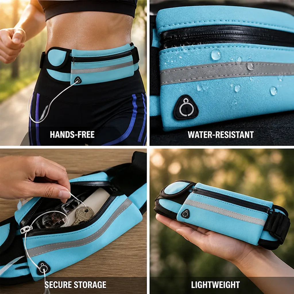 Running Belt Ultralight Lycra Water-Resistant Secure Zipper