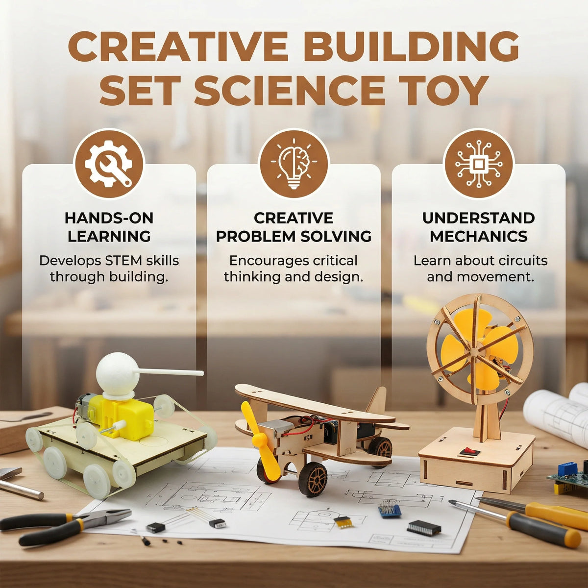 STEM Building Kit Snap-Together Hydraulic Arm & Propeller Plane
