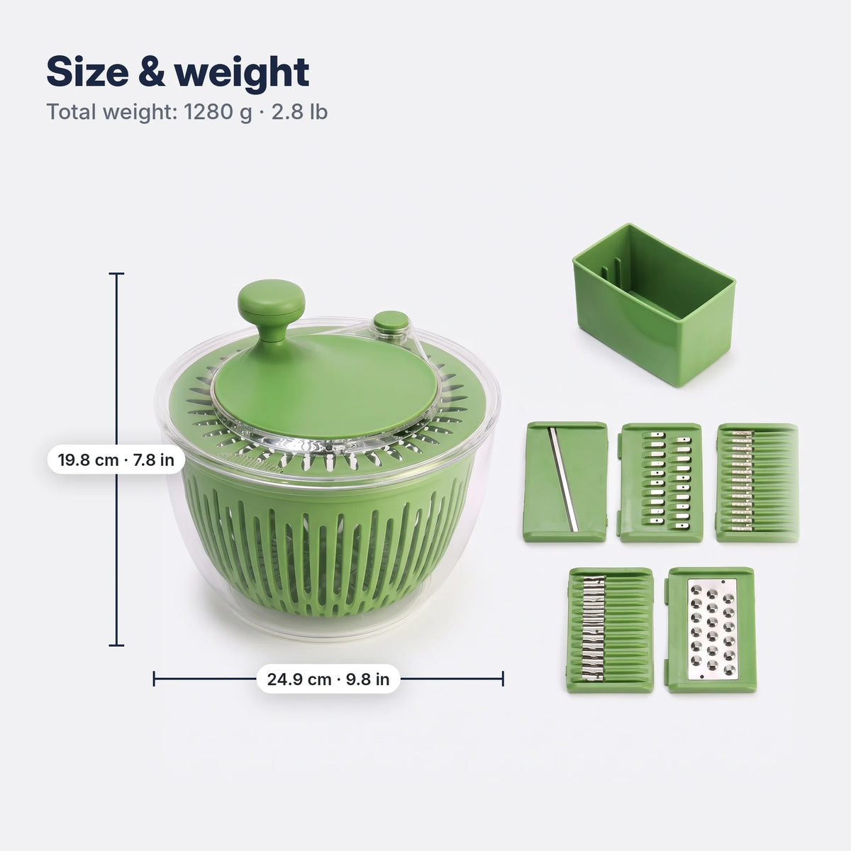 Salad Spinner & Vegetable Slicer 2-in-1 Stainless Steel Blades