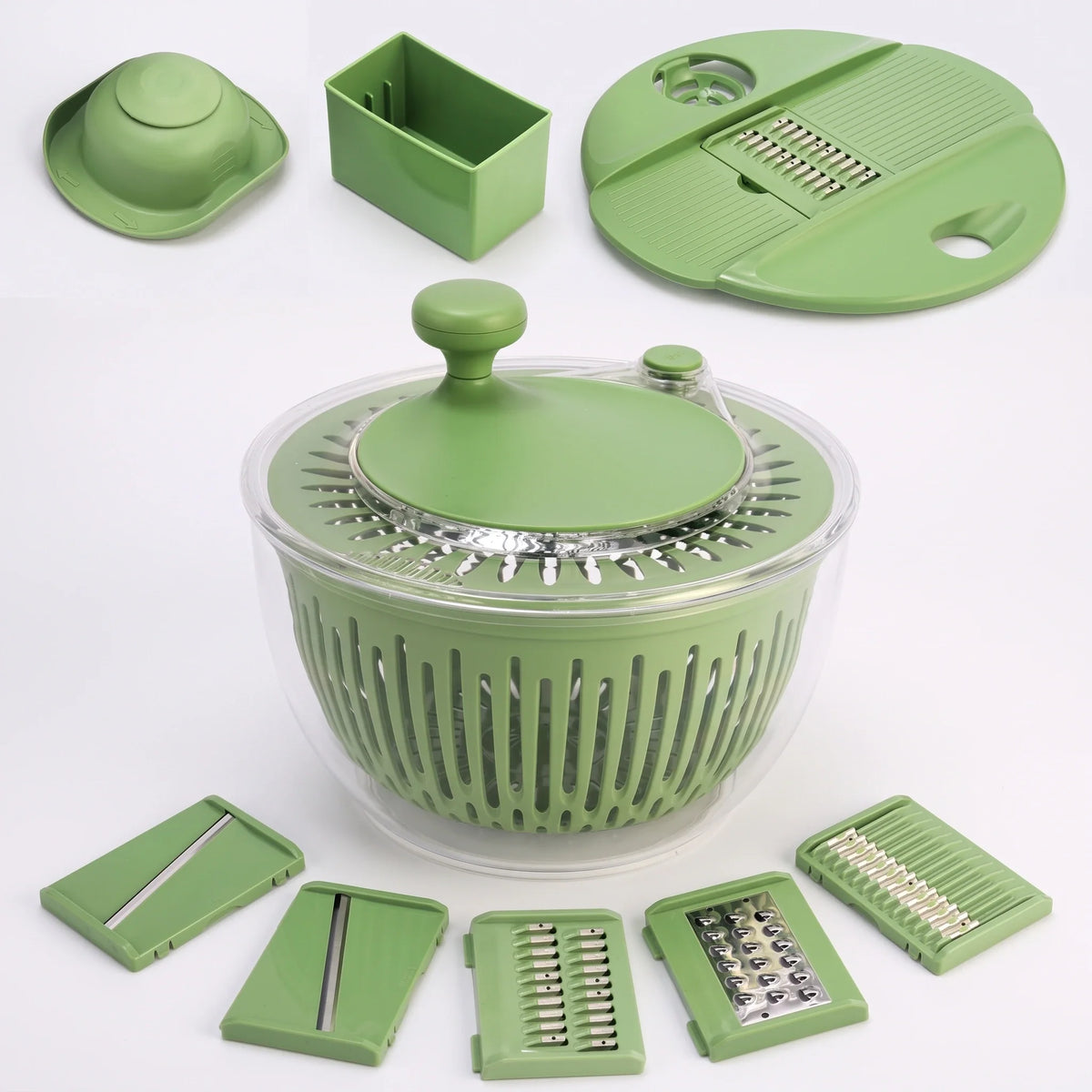 Salad Spinner & Vegetable Slicer 2-in-1 Stainless Steel Blades