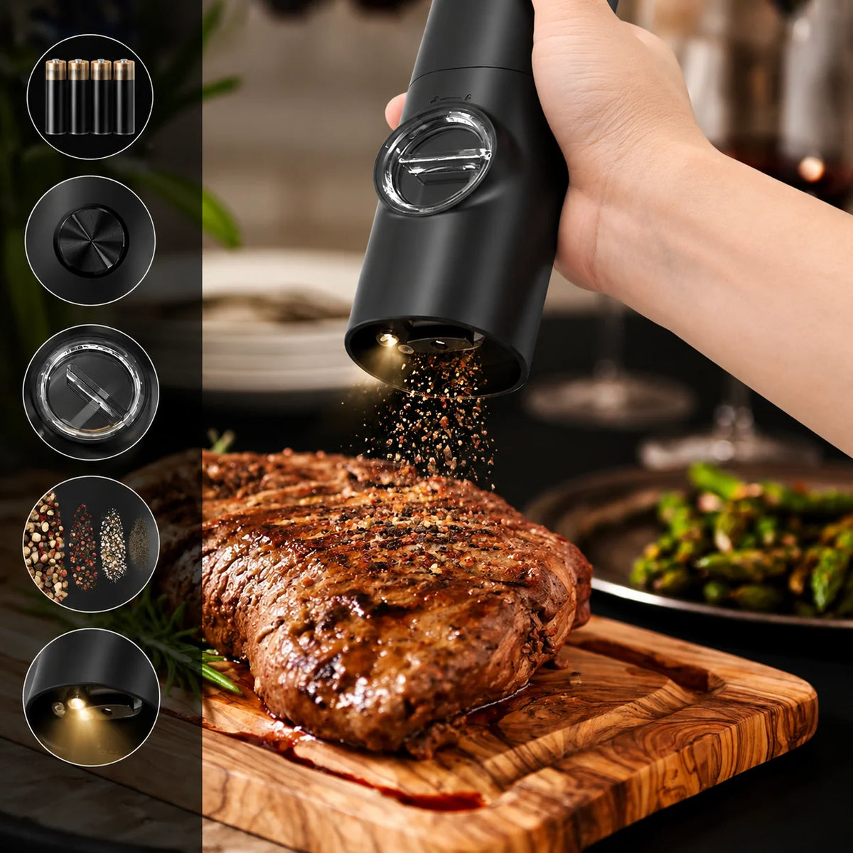 Salt And Pepper Grinder Set Tilt-Activated Adjustable Grind Size