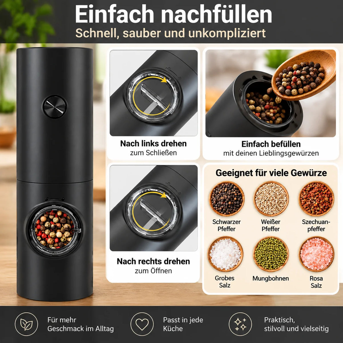 Salt And Pepper Grinder Set Tilt-Activated Adjustable Grind Size