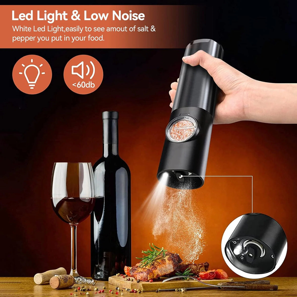 Salt And Pepper Mill Set Rechargeable Adjustable Grind