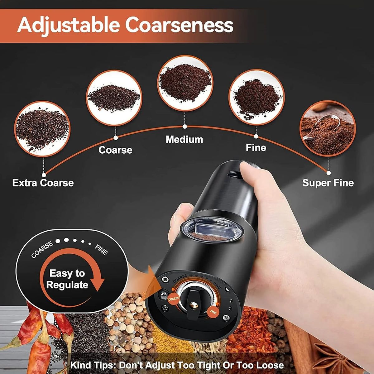 Salt And Pepper Mill Set Rechargeable Adjustable Grind