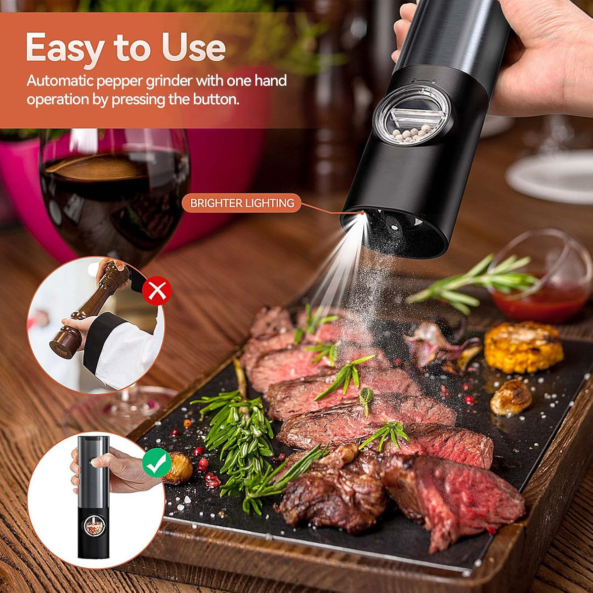Salt And Pepper Mill Set Rechargeable Adjustable Grind