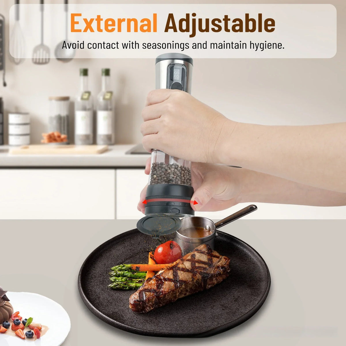 Salt & Pepper Mill Set Electric Rechargeable Fine-To-Coarse Grind