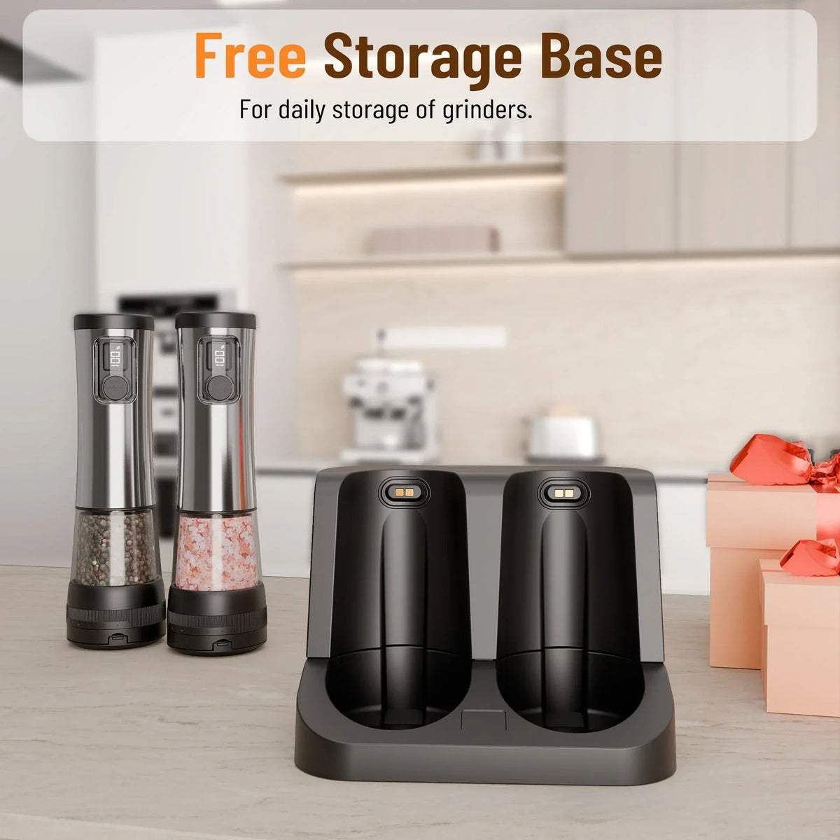 Salt & Pepper Mill Set Electric Rechargeable Fine-To-Coarse Grind