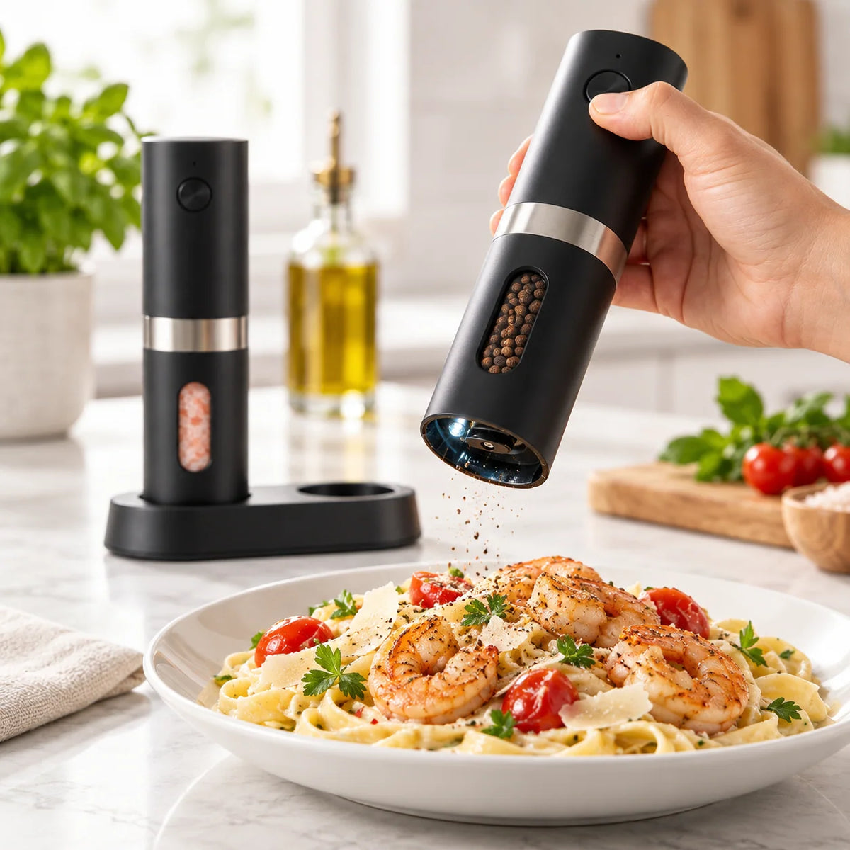 Salt & Pepper Mill Set Rechargeable Adjustable Grind Settings