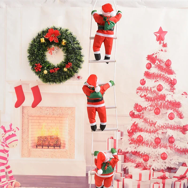 Santa Figurine Set Embroidered Climbing Ladder 16 Inch