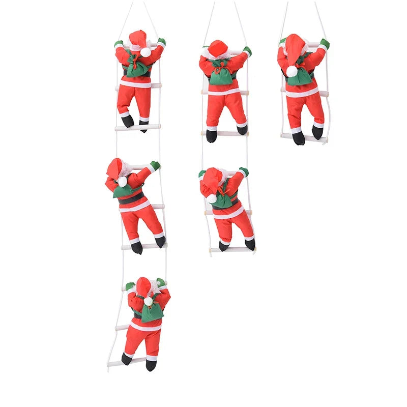 Santa Figurine Set Embroidered Climbing Ladder 16 Inch