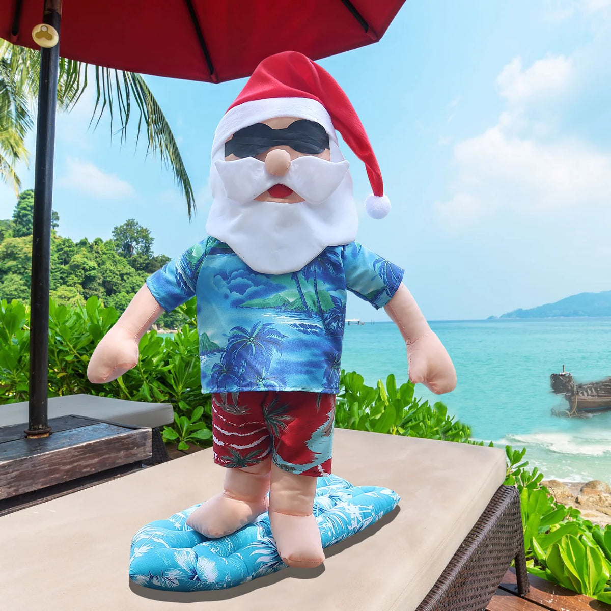 Santa Figurine Surfing Resin Indoor & Outdoor