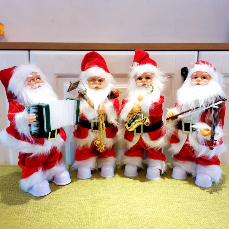 Santa Figurines Tabletop Musical Fiberglass Set of 4