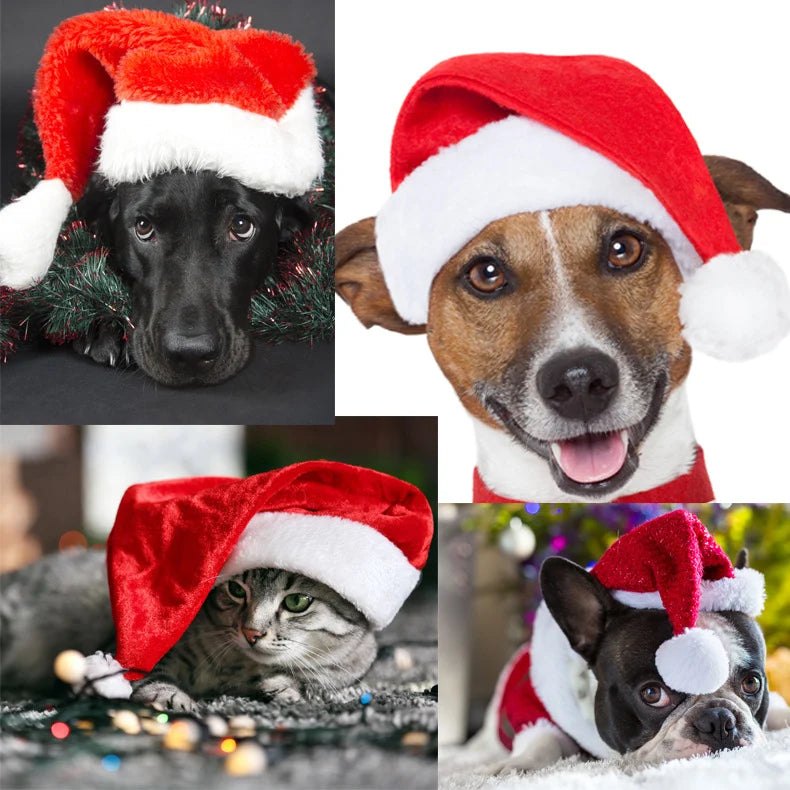 Santa Hat for Dogs Plush Adjustable Fit