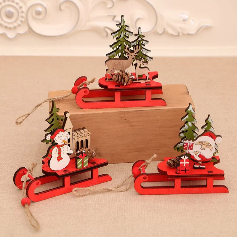 Santa Sleigh Decoration Handcrafted Wood Indoor Centerpiece