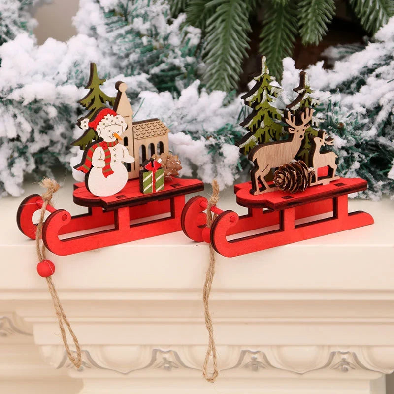 Santa Sleigh Decoration Handcrafted Wood Indoor Centerpiece