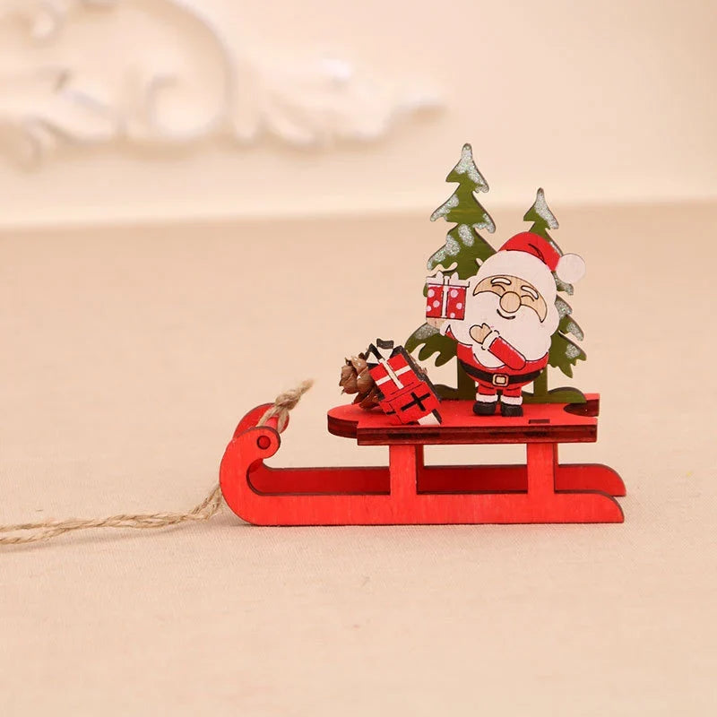Santa Sleigh Decoration Handcrafted Wood Indoor Centerpiece
