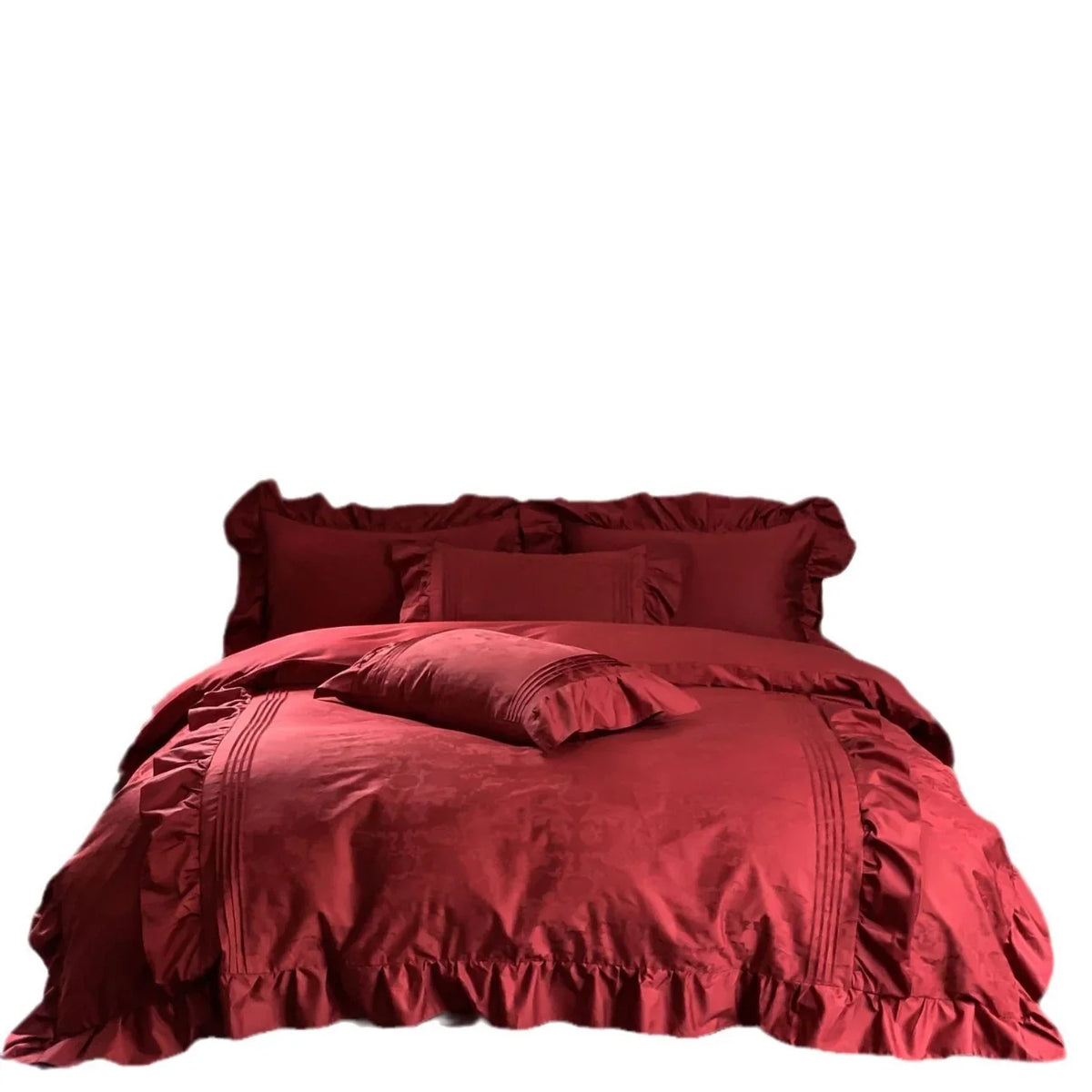 Satin Bedding Set Jacquard Texture Ruffle Trim Breathable