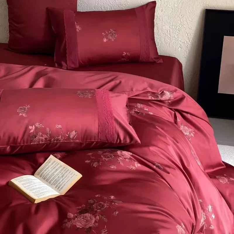 Satin Bedding Set Rose Jacquard Hotel Style Closure