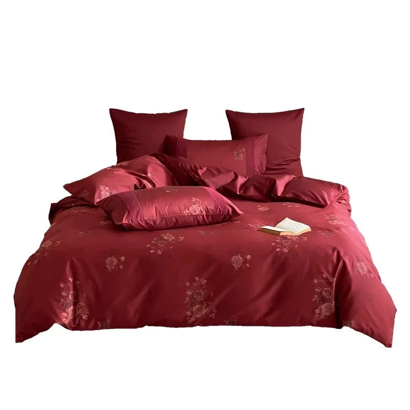 Satin Bedding Set Rose Jacquard Hotel Style Closure