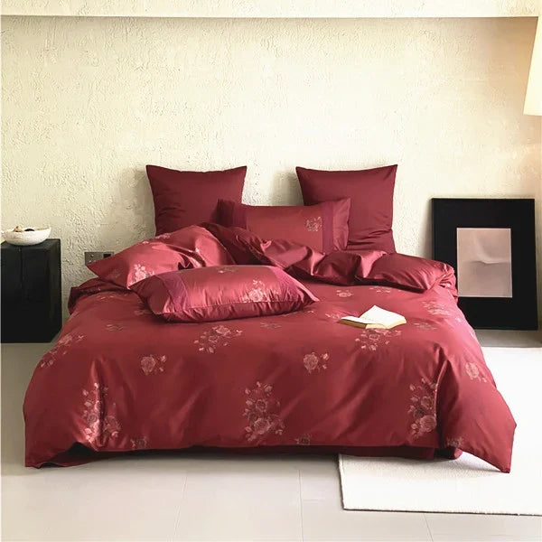 Satin Bedding Set Rose Jacquard Hotel Style Closure
