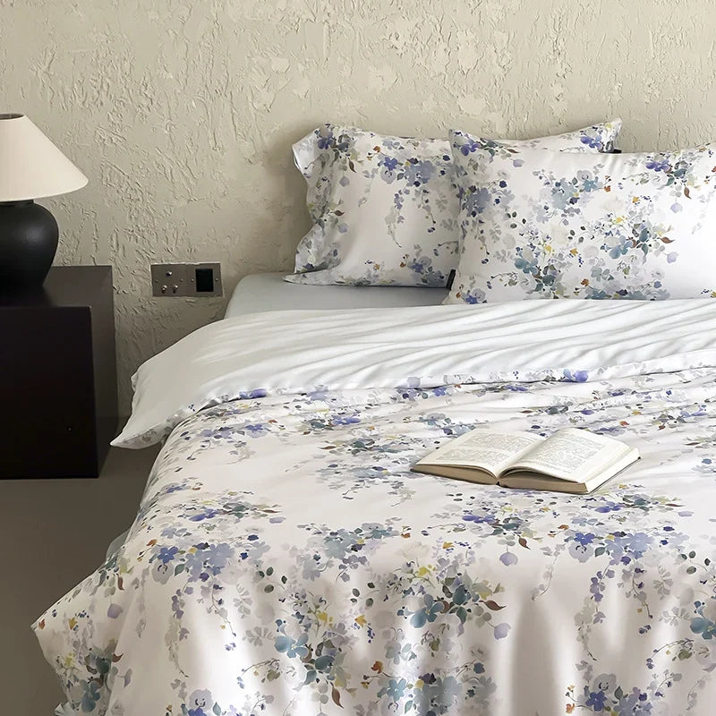 Satin Bedding Set Silky Shiny Floral Watercolor 4-Piece