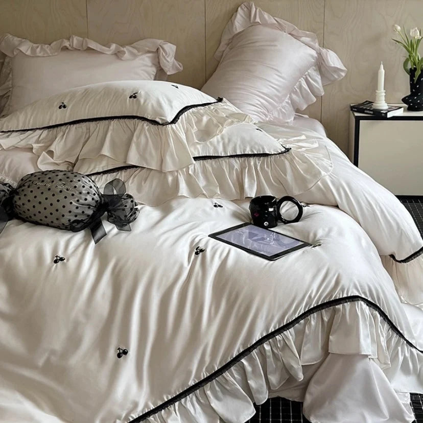Satin Bedding Set Temperature-Regulating Ruffled Trim 4-Piece