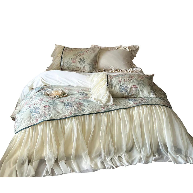 Satin Bedding Set Tencel-Cotton Vintage Toile 4-Piece