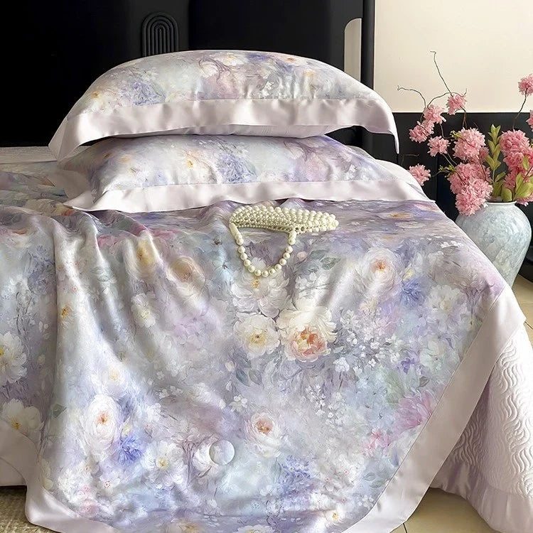 Satin Bedding Set Watercolor Floral Cooling