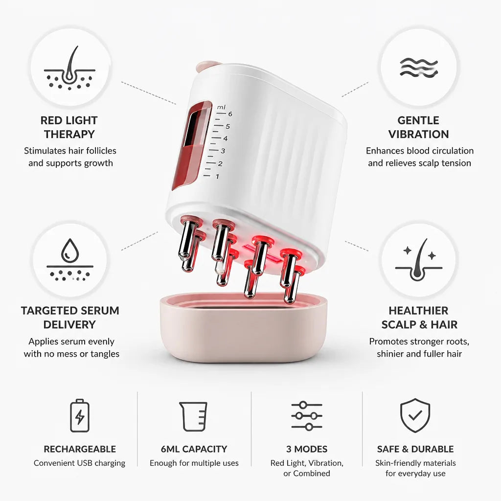 Scalp Massage Comb Red Light & Gentle Vibration