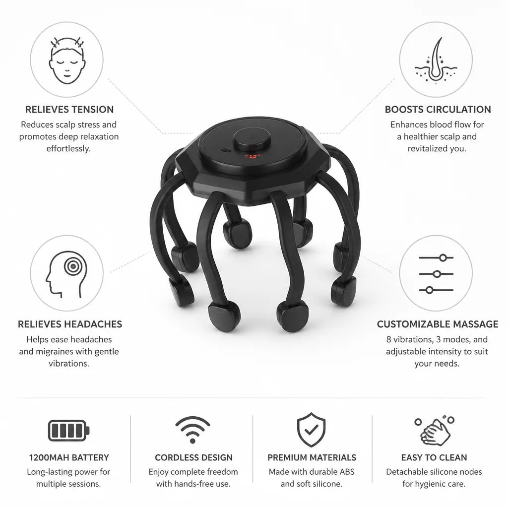 Scalp Massager Cordless Adjustable Vibration Silicone Nodes