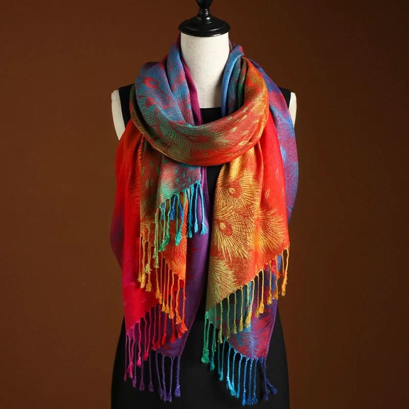 Scarf Cashmere Blend Gradient Color Fringed Ends