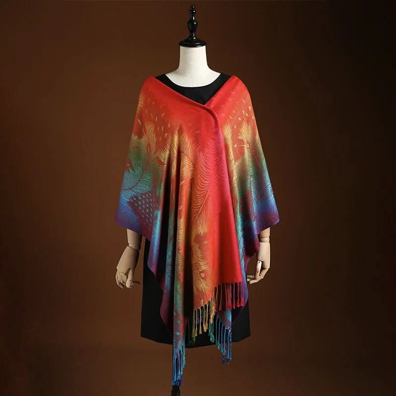 Scarf Cashmere Blend Gradient Color Fringed Ends