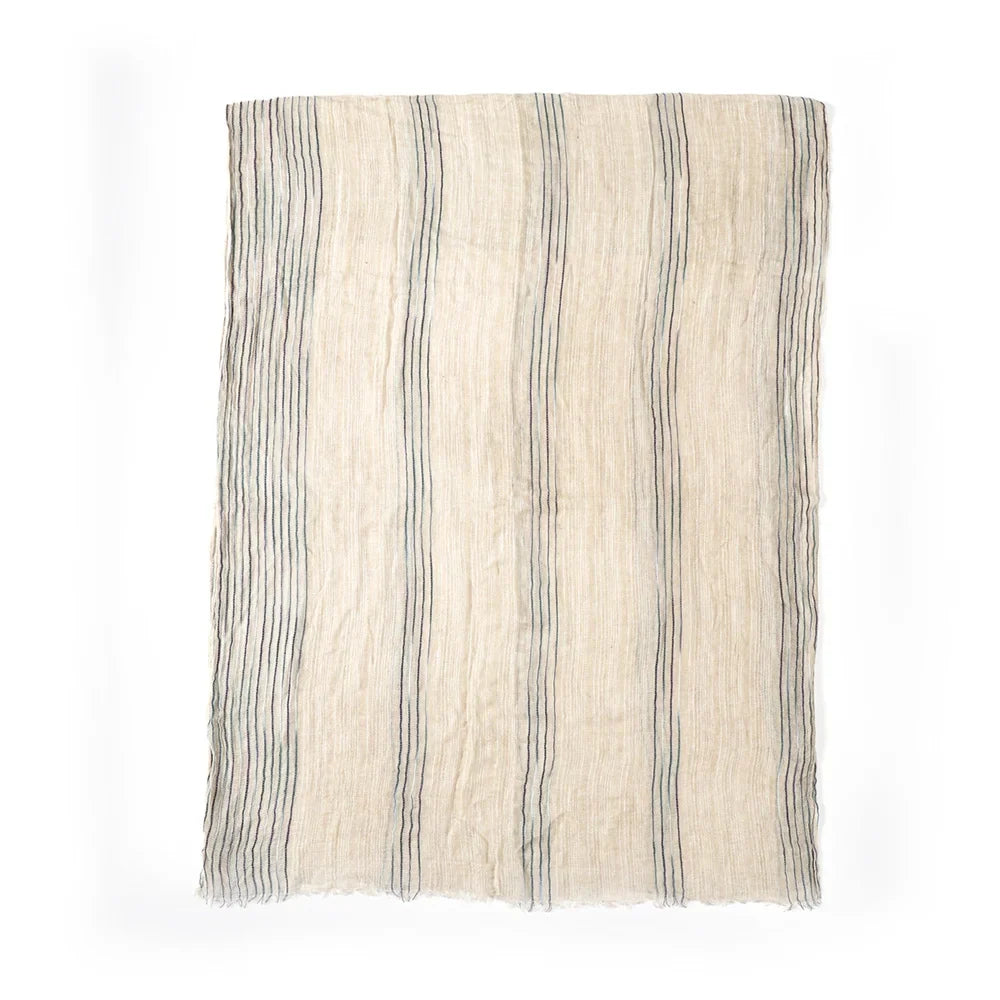 Scarf Cotton-Linen Blend Striped Fringed Lightweight