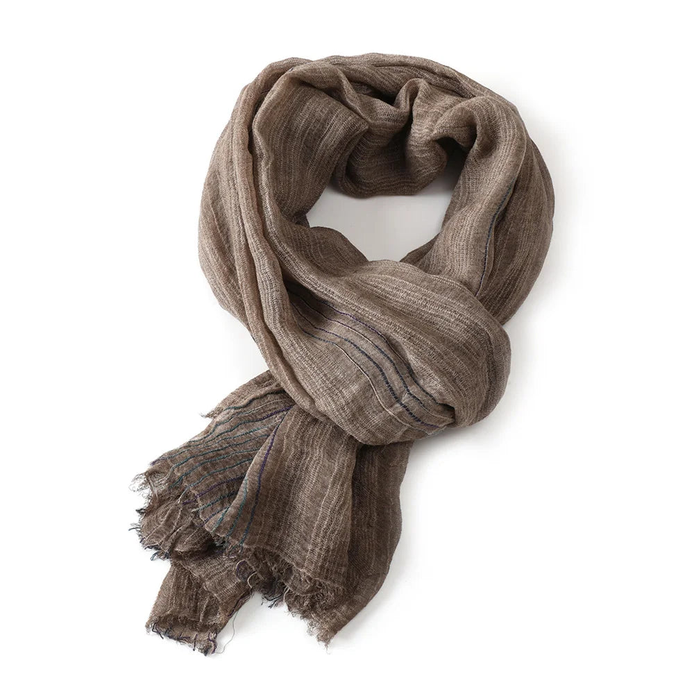 Scarf Cotton-Linen Blend Striped Fringed Lightweight