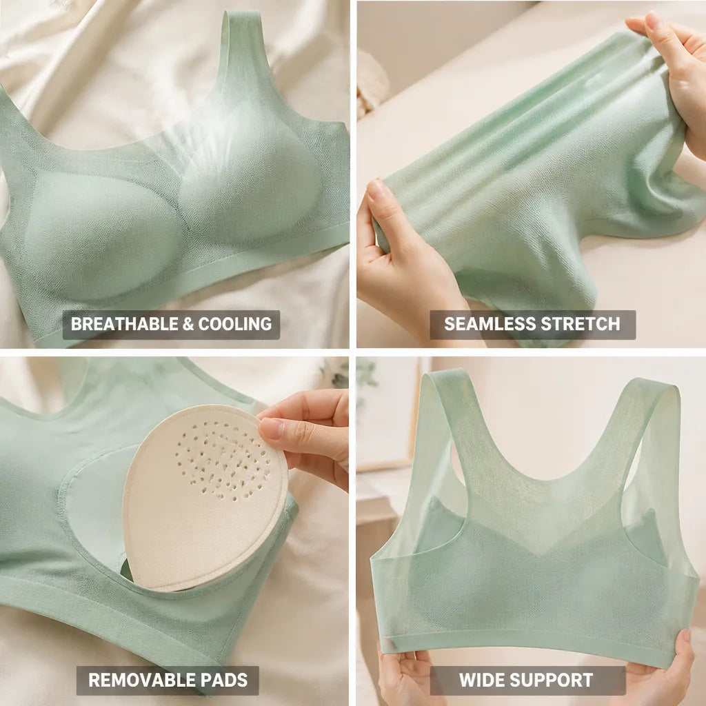 Seamless Bra Cooling Ice Silk Wireless & Removable Pads