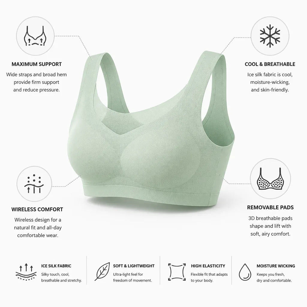 Seamless Bra Cooling Ice Silk Wireless & Removable Pads