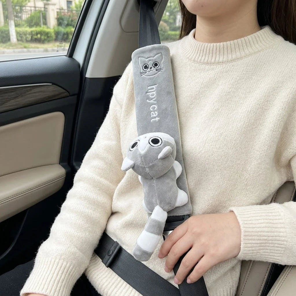 Seat Belt Cover Plush Cat Design Set of 2