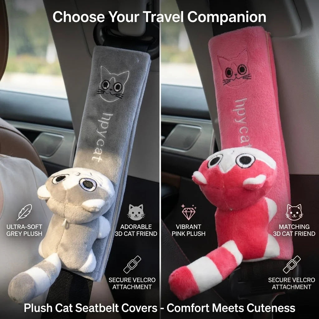 Seat Belt Cover Plush Cat Design Set of 2