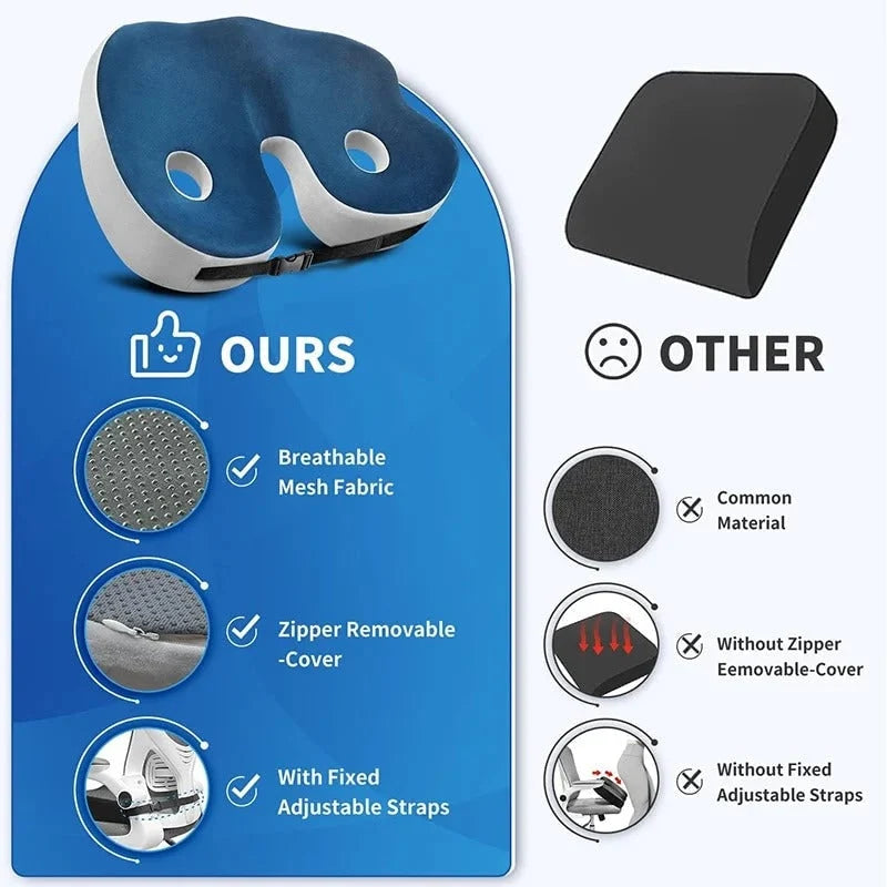 Seat Cushion Contoured Memory Foam Breathable Mesh Adjustable Strap