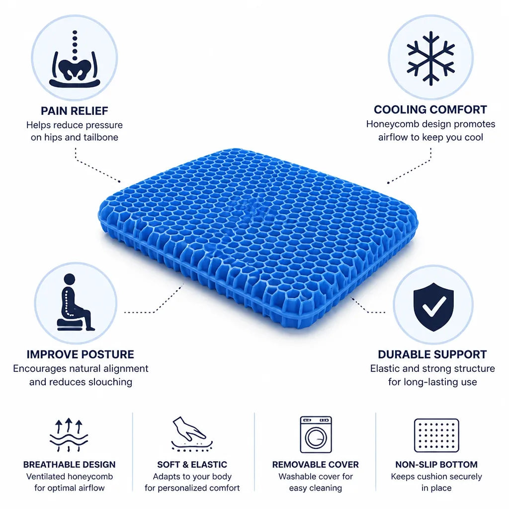 Seat Cushion Cooling Memory Foam Removable Non-Slip Cover