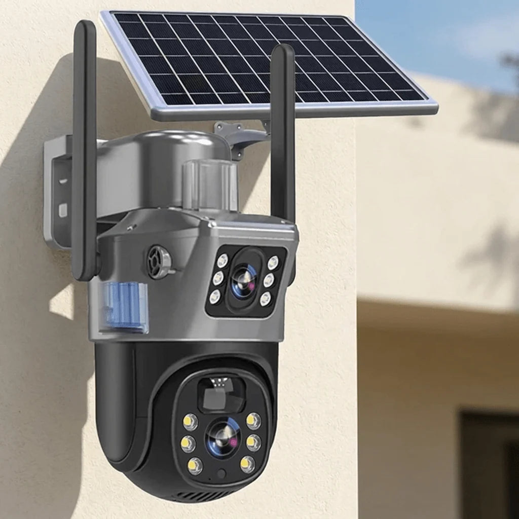 Security Camera 4K Dual-Lens Solar-Powered Wireless 10x Zoom