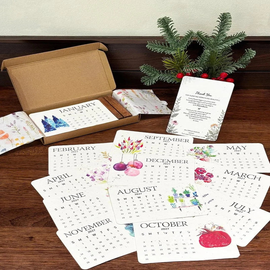 Seed Paper Calendar 2027 Plantable 12 Cards Organic GMO-Free Seeds