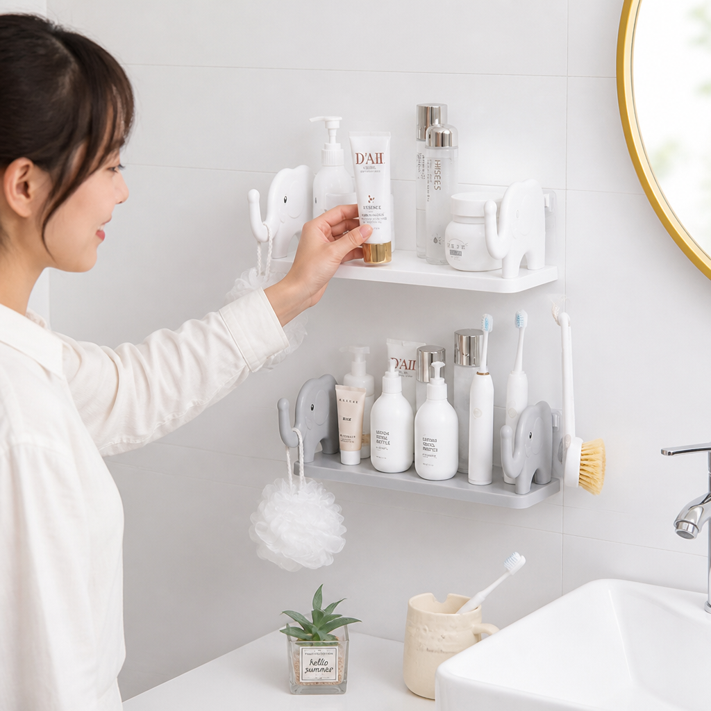 Self-Adhesive Elephant Wall Shelf With Hooks