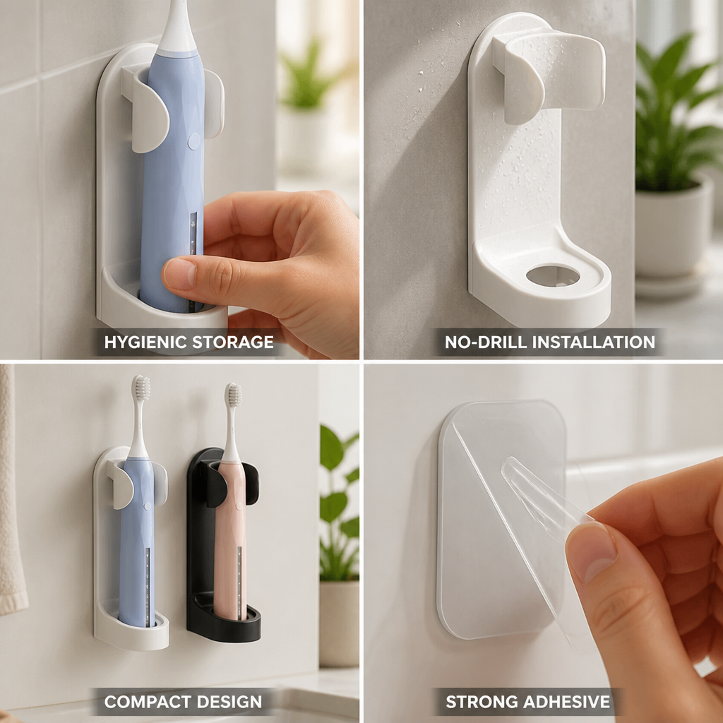 Self-Adhesive No-Drill Wall-Mount Toothbrush Holder