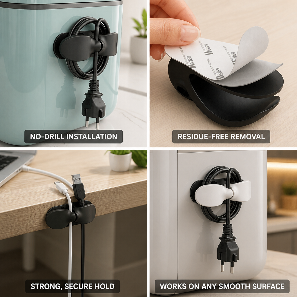 Self-Adhesive & Residue-Free Cable Clips (Set of 10)