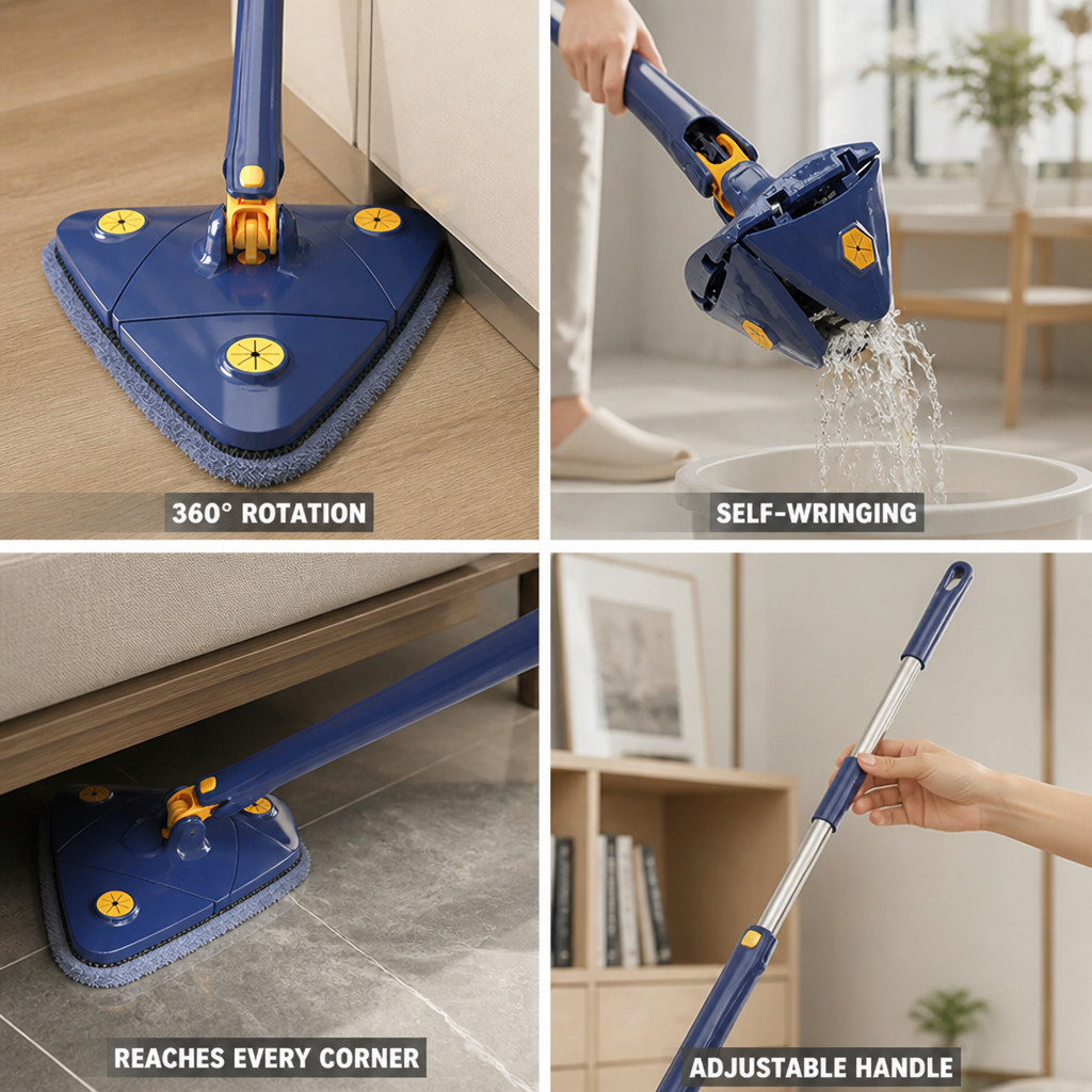 Self-Wringing 360° Rotating Triangle Mop (Telescopic Handle)