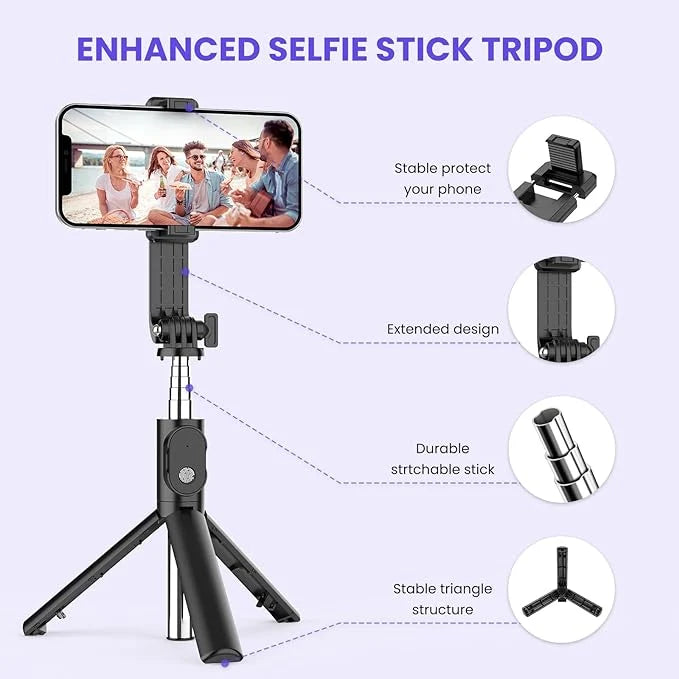 Selfie Stick Extendable Bluetooth Remote & Detachable Fill Light
